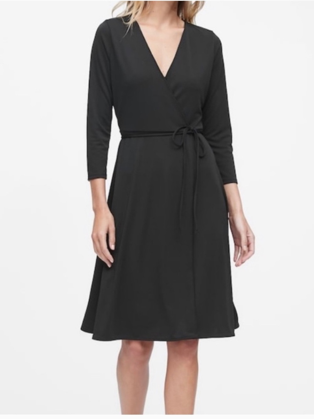 Banana Republic Black Wrap Midi Dress with Tie Waist ❤️NWT❤️